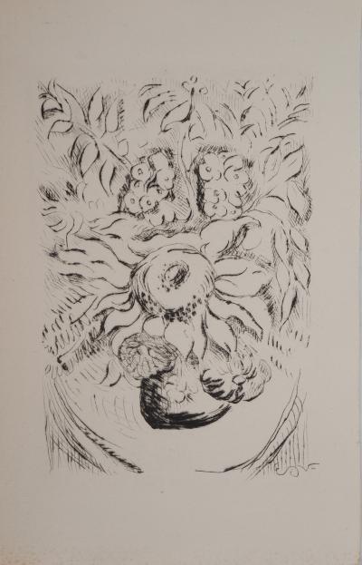 Emile OTHON FRIESZ : Bouquet au Tournesol, Gravure originale signée 2