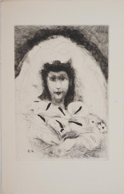 Edouard GOERG : Mariée voilée au bouquet, Gravure originale signée 2
