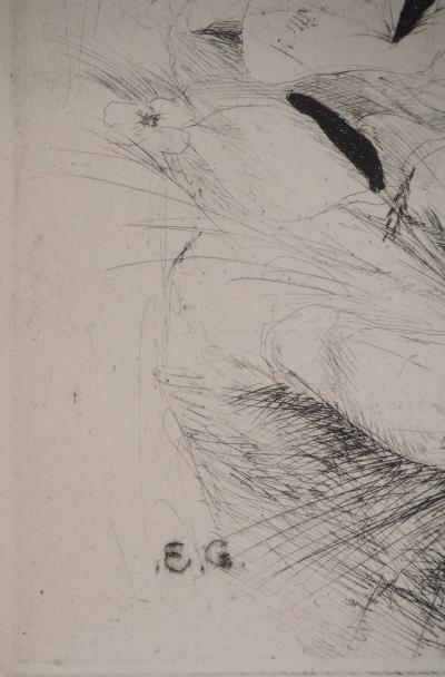 Edouard GOERG : Mariée voilée au bouquet, Gravure originale signée 2