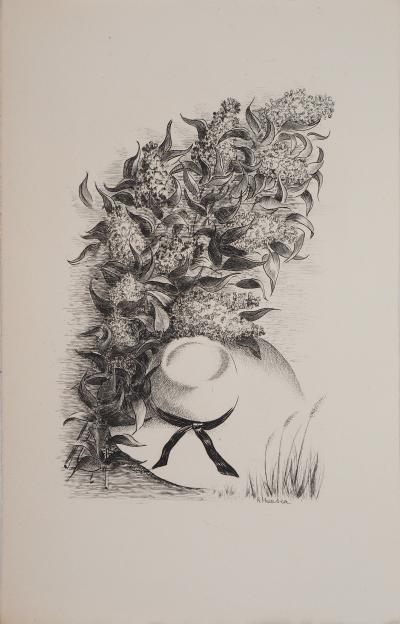 Raymond HAASEN : Chapeau et Glycine, Gravure originale signée 2