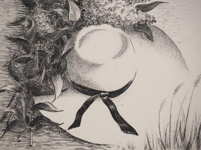 Raymond HAASEN : Chapeau et Glycine, Gravure originale signée 2