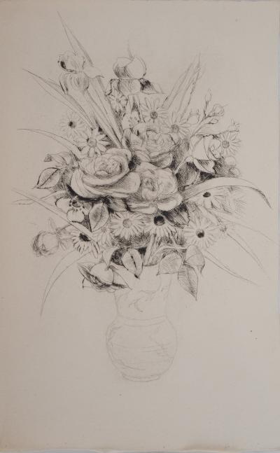 Edmond HEUZE : Bouquet dans un vase en porcelaine, Gravure originale 2