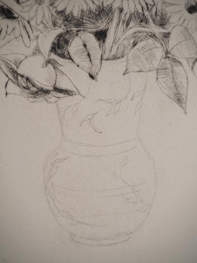 Edmond HEUZE : Bouquet dans un vase en porcelaine, Gravure originale 2