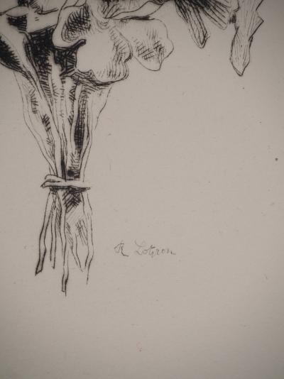 Robert LOTIRON : Le bouquet de fleurs blanches, Gravure originale signée 2