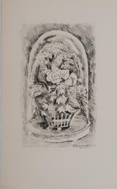 Hélène MARRE : Fleurs sous cloche, Gravure originale signée 2
