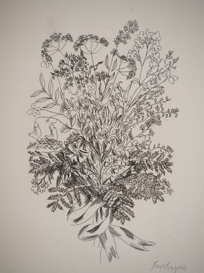 Louis TOUCHAGUES : Bouquet champêtre, Gravure originale signée 2