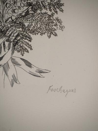Louis TOUCHAGUES : Bouquet champêtre, Gravure originale signée 2