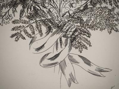 Louis TOUCHAGUES : Bouquet champêtre, Gravure originale signée 2