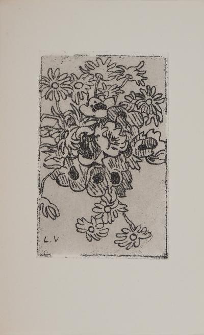 Louis VALTAT : Bouquet de marguerites, Gravure originale signée 2