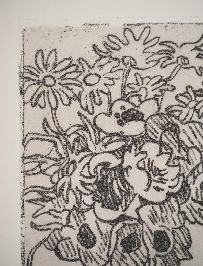 Louis VALTAT : Bouquet de marguerites, Gravure originale signée 2