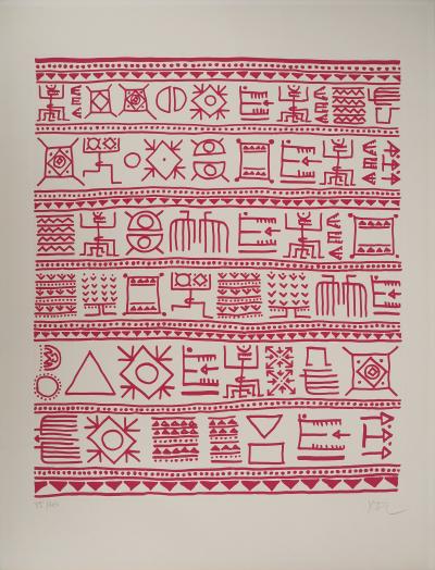 Yona FRIEDMAN : Pictogrammes de la Genèse (Rose), Sérigraphie originale signée 2