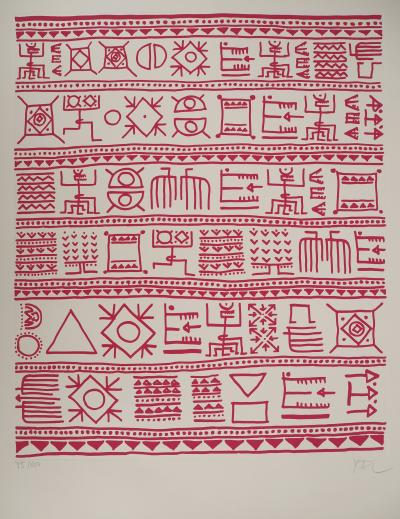 Yona FRIEDMAN : Pictogrammes de la Genèse (Rose), Sérigraphie originale signée 2
