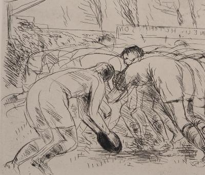 André DUNOYER DE SEGONZAC : La mêlée de rugby, Gravure originale 2
