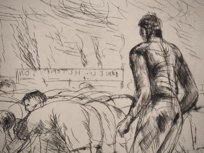 André DUNOYER DE SEGONZAC : La mêlée de rugby, Gravure originale 2