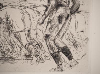 André DUNOYER DE SEGONZAC : La mêlée de rugby, Gravure originale 2