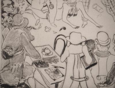 Léonard Tsuguharu FOUJITA : Le café de la Rotonde, Gravure originale signée 2