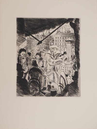 Pierre FALKE : En terrasse, Gravure originale 2