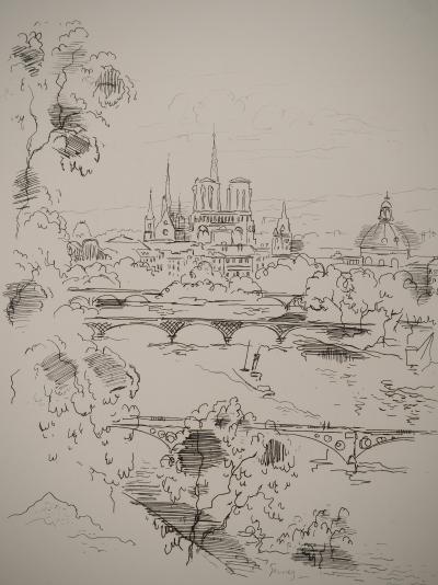Paul-Elie GERNEZ : Vue sur Notre Dame, Gravure originale signée 2