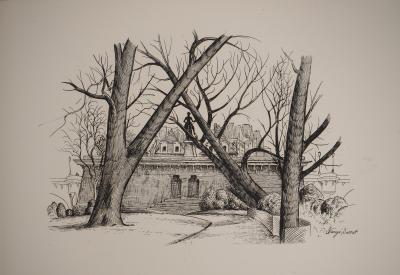Henri VERGE SARRAT : Vue depuis l’Ile de la Cité, Gravure originale signée 2