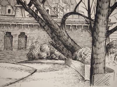 Henri VERGE SARRAT : Vue depuis l’Ile de la Cité, Gravure originale signée 2