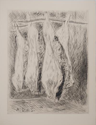 André DUNOYER DE SEGONZAC : La boucherie, Gravure originale signée 2