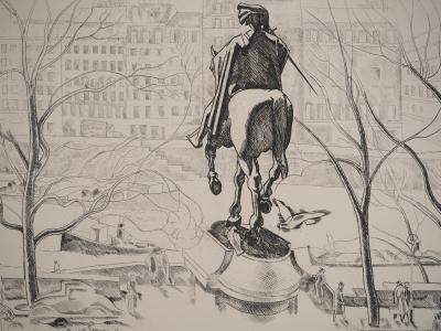 Clément SERVEAU : Statue équestre, Gravure originale signée 2