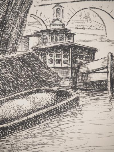 Robert LOTIRON : Péniche vers l’Ile Saint Louis, Gravure originale signée 2