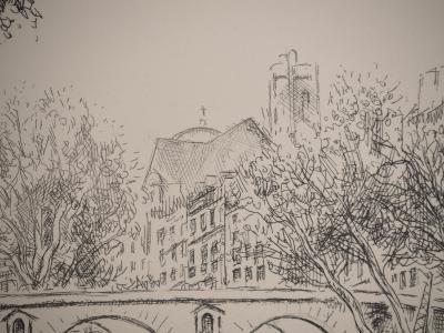 Robert LOTIRON : Péniche vers l’Ile Saint Louis, Gravure originale signée 2