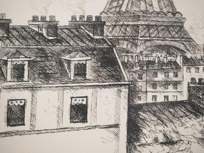 René DUREY : Vue sur la Tour Eiffel, Gravure originale signée 2