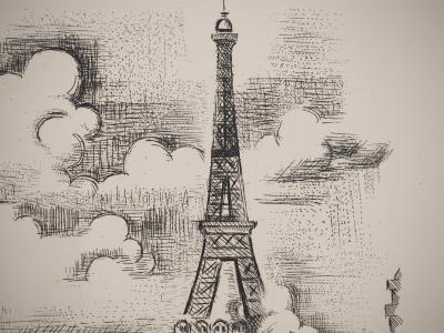 André LHOTE : Tour Eiffel depuis la Seine, Gravure originale 2