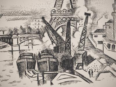 André LHOTE : Tour Eiffel depuis la Seine, Gravure originale 2