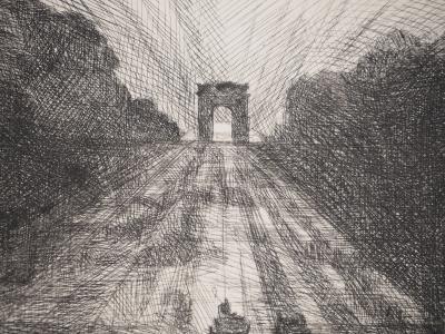 Jean-Louis BOUSSINGAULT : L’avenue des Champs Elysées, Gravure originale signée 2