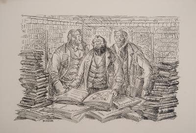 Maurice BERDON : Les archivistes de la BNF, Gravure originale signée 2