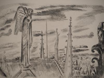 Hermine DAVID : Sur le toit de Notre Dame, Gravure originale 2