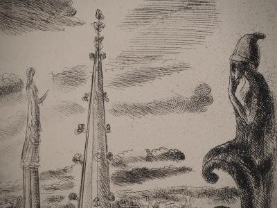 Hermine DAVID : Sur le toit de Notre Dame, Gravure originale 2