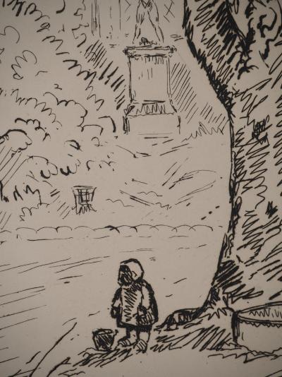 Gabriel BELOT : A l’ombre du peuplier, Gravure originale 2