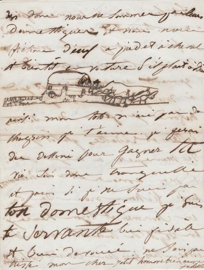 Juliette Drouet - Lettre autographe signée à Victor Hugo avec dessin 2