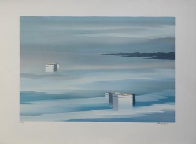 DENOËL  : Suisse, Le Lac Léman au petit matin - Lithographie signée 2