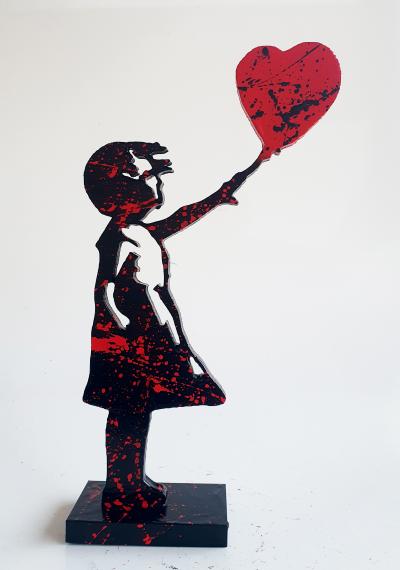 Spaco - fille Banksy black red , 2024 - Sculpture pop street art 2