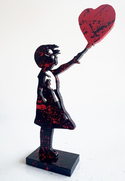 Spaco - fille Banksy black red , 2024 - Sculpture pop street art 2