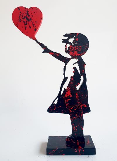 Spaco - fille Banksy black red , 2024 - Sculpture pop street art 2