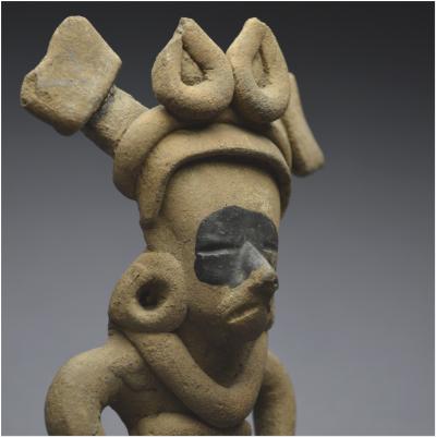 Mexique, 450 - 750 ap J. -C, Culture Veracruz, Sifflet rituel à figure de guerrier, Céramique 2