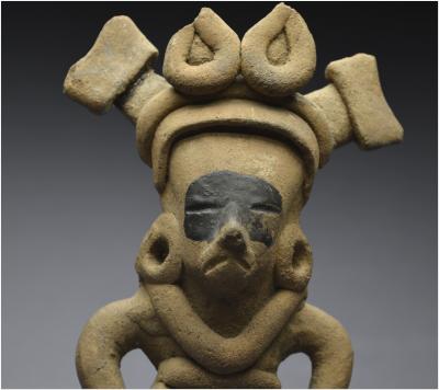 Mexique, 450 - 750 ap J. -C, Culture Veracruz, Sifflet rituel à figure de guerrier, Céramique 2