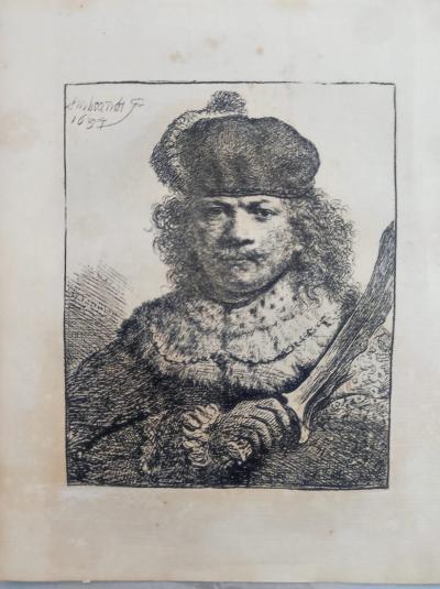 REMBRANDT (D’APRÈS) - Autoportrait au sabre levé - eau-forte 2