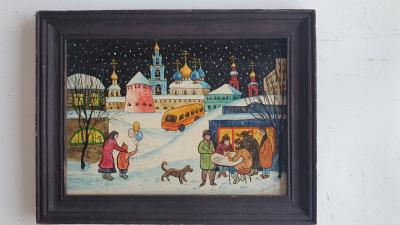 BAROPOK - Ville Russe sous la neige 1990 -  tableau signé 2