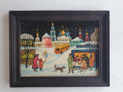 BAROPOK - Ville Russe sous la neige 1990 -  tableau signé 2