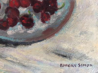 Robert SIMON - Nature morte aux cerises , 1950 - Huile sur carton signée 2
