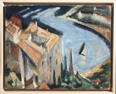 Robert SIMON - ÈZE ,1952 - Huile sur panneau marouflée sur toile signée 2