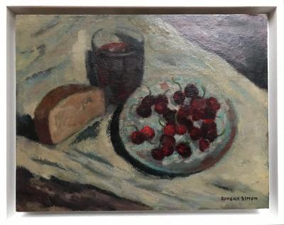 Robert SIMON - Nature morte aux cerises , 1950 - Huile sur carton signée 2