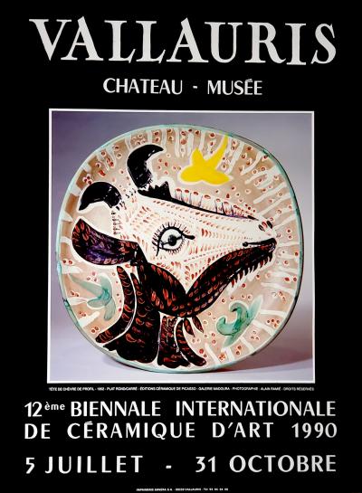 Pablo Picasso, affiche originale, 1990, Biennale Vallauris, Tête de chèvre 2